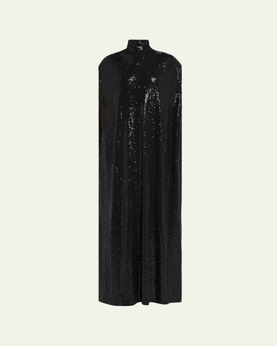 Cap-Sleeve Sequined Shift Gown